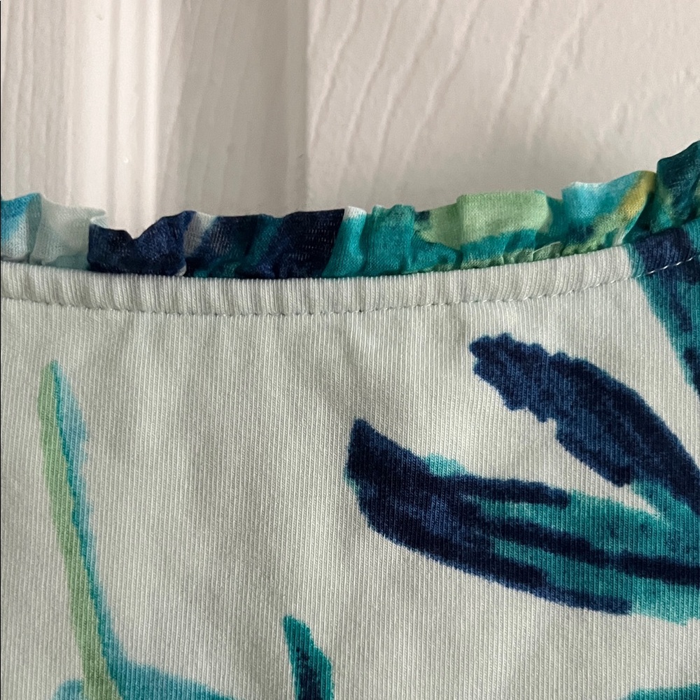 Chico's Aqua Tropical Leaf Pattern Short-Sleeve Blouse - size Small (Chico’s 0) - Picture 5 of 8